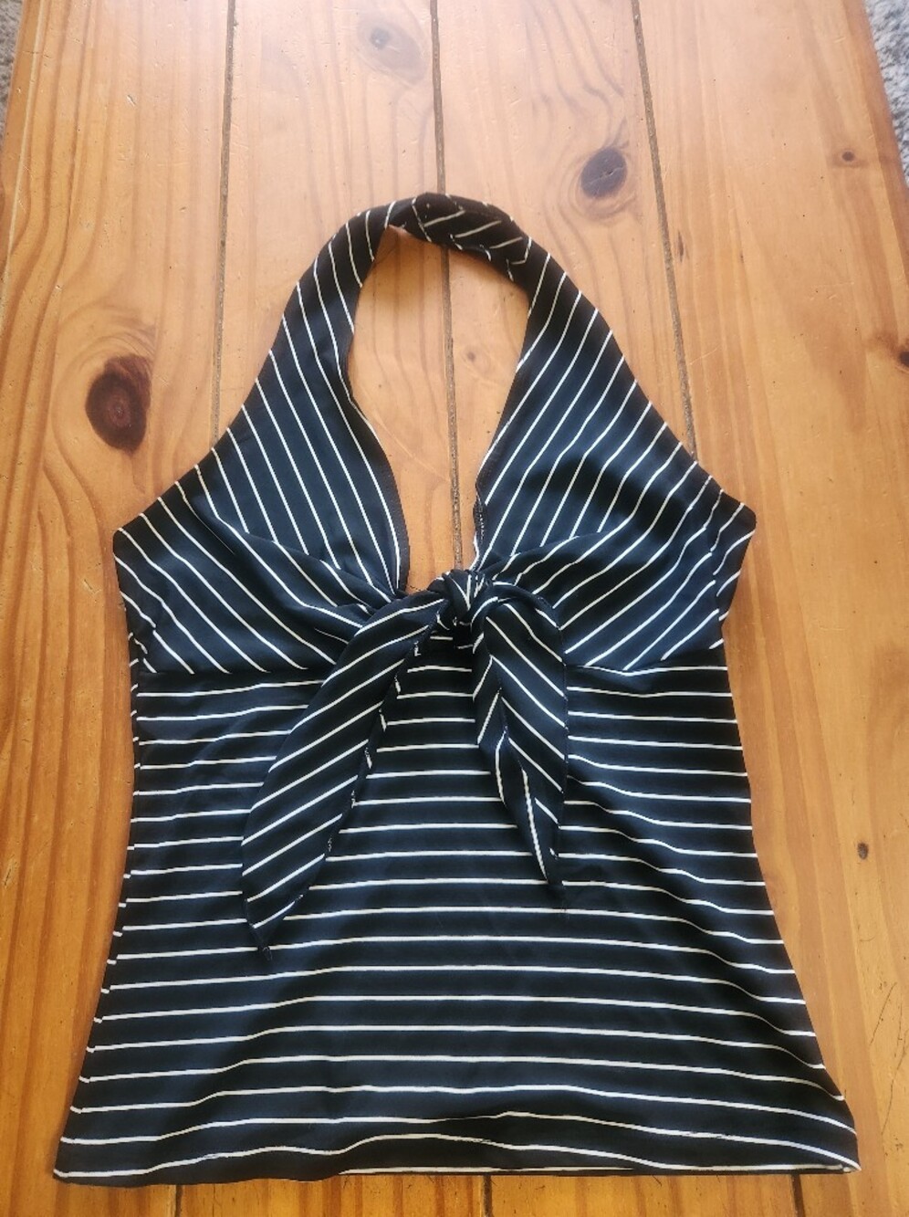 Vixen Striped Halter Top Black/White Size  Large